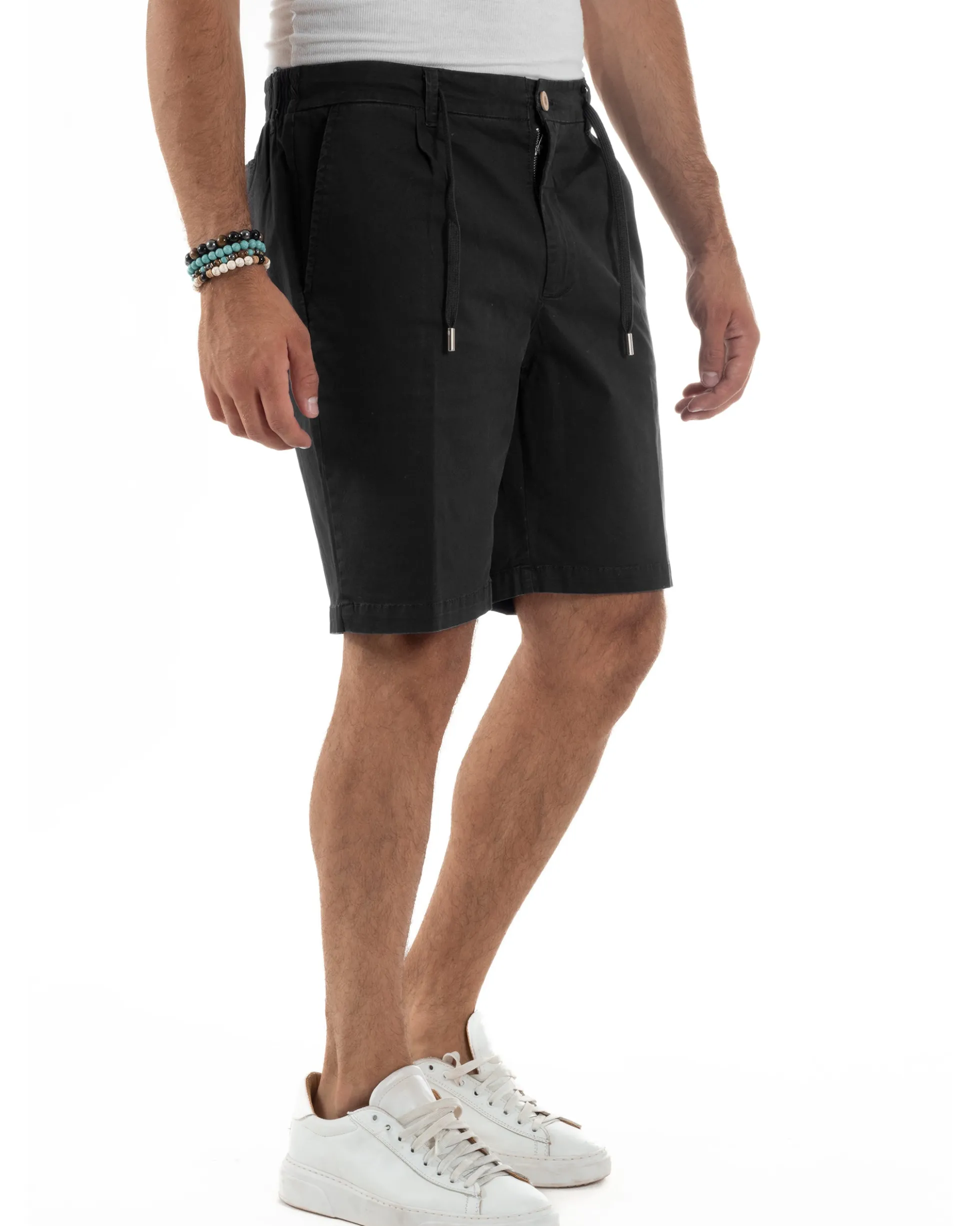 Bermuda Chino Cotone Raso Tasche America Basic Nero PC2024A