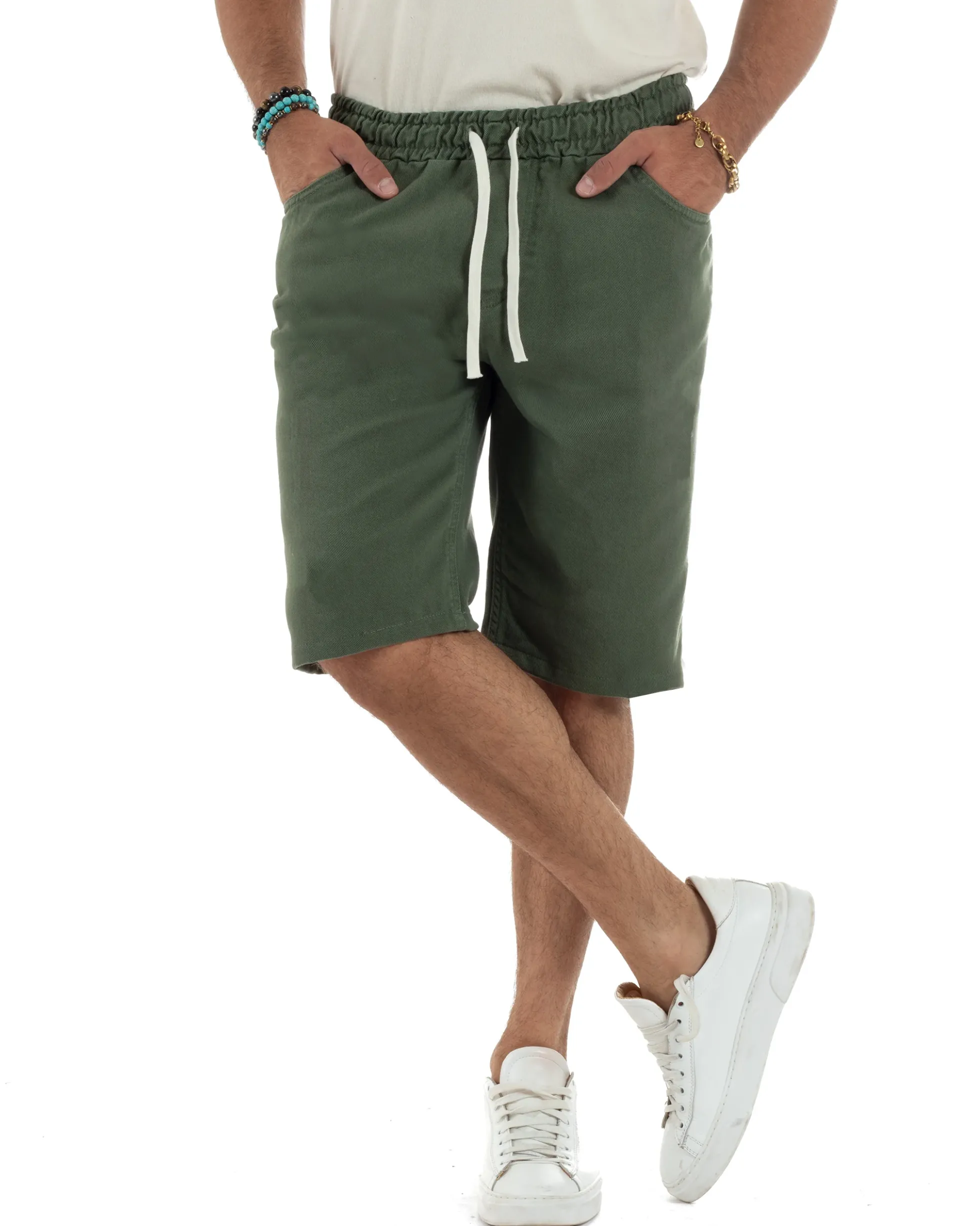 Bermuda coulisse pantalaccio jeans cotone basic regular fit verde GIOSAL-PC2011A