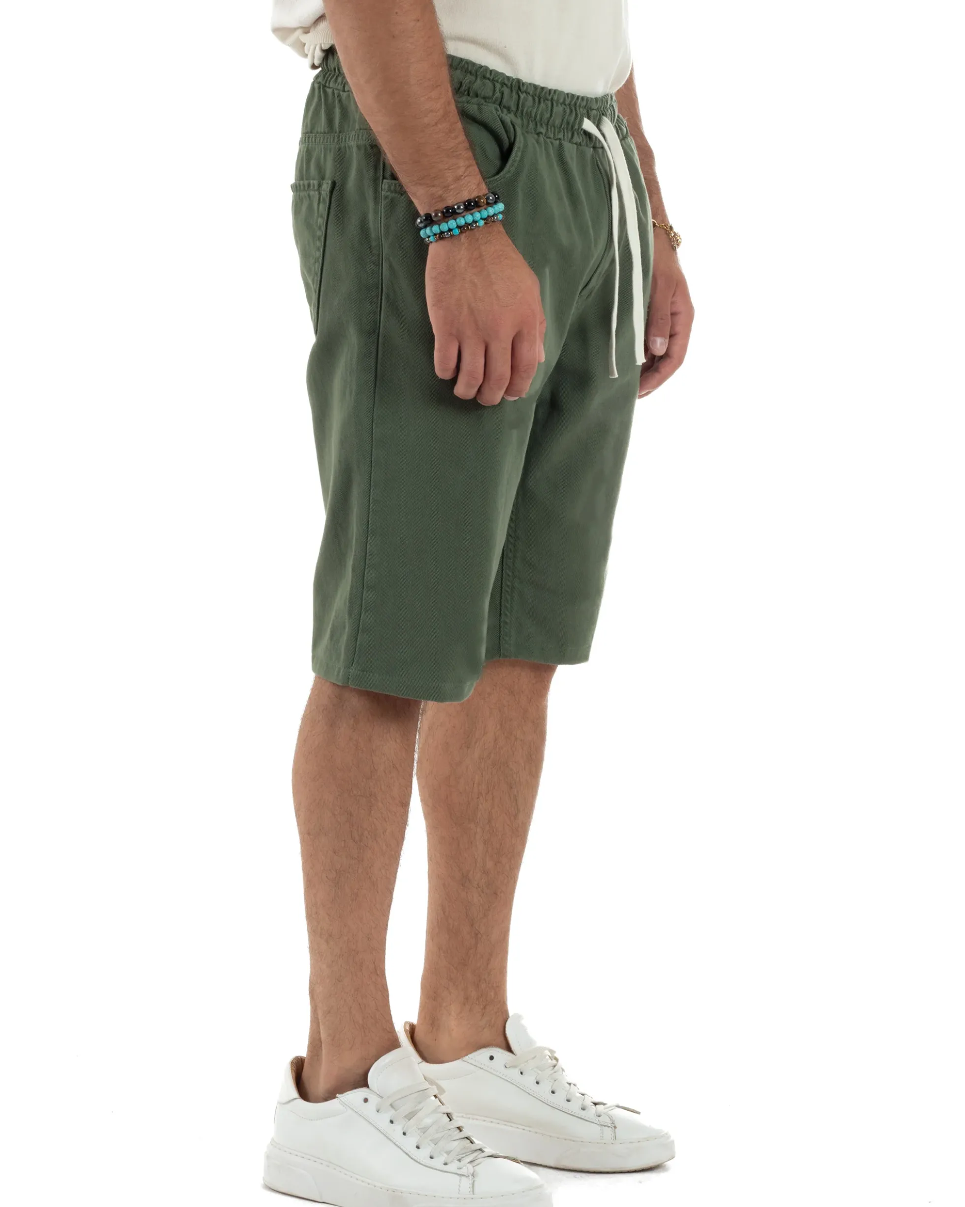Bermuda coulisse pantalaccio jeans cotone basic regular fit verde GIOSAL-PC2011A