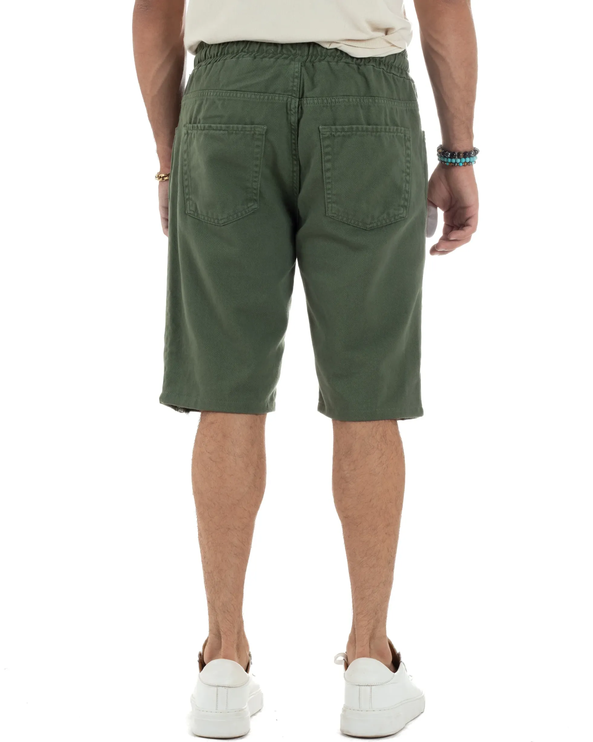 Bermuda coulisse pantalaccio jeans cotone basic regular fit verde GIOSAL-PC2011A