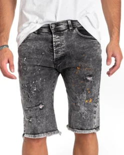 Bermuda Jeans Pantaloncino Uomo Denim Grigio Schizzato Cinque Tasche GIOSAL-PC1820A