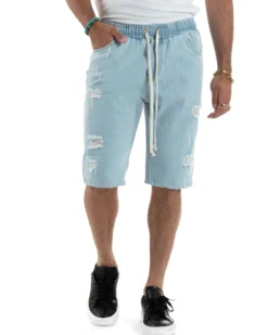Bermuda jeans uomo pantalaccio rotture regular fit denim chiaro GIOSAL-PC1989A