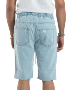 Bermuda jeans uomo pantalaccio rotture regular fit denim chiaro GIOSAL-PC1989A
