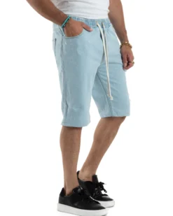 Bermuda jeans uomo pantalaccio basic regular fit coulisse denim chiaro GIOSAL-PC2029A