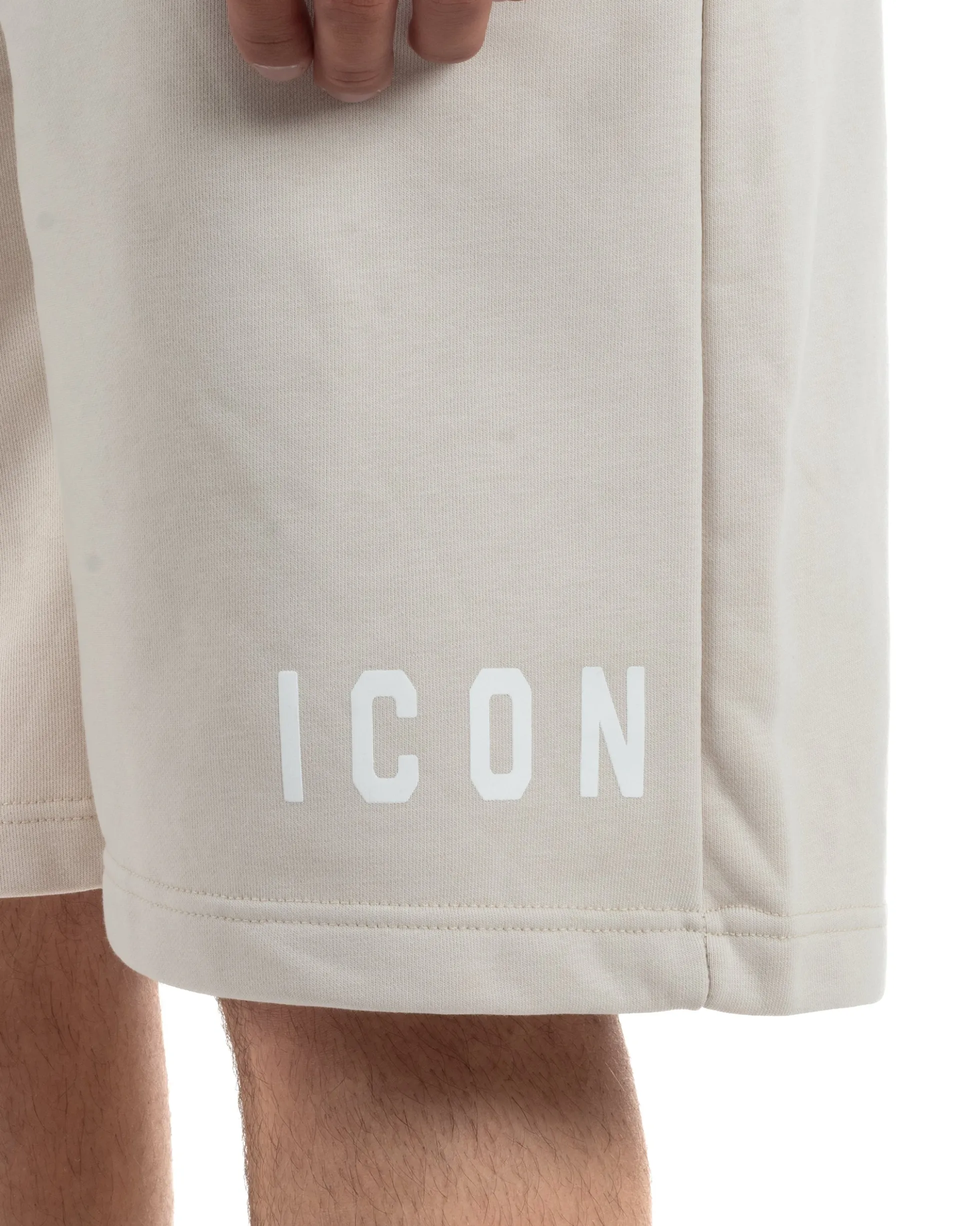 Bermuda pantaloncini uomo coulisse relaxed fit logo streetwear beige ICON-IUB001