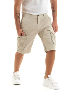 Bermuda Pantaloncini Uomo Corti Shorts Cargo Tasca America Beige GIOSAL-PC1933A