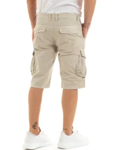 Bermuda Pantaloncini Uomo Corti Shorts Cargo Tasca America Beige GIOSAL-PC1933A