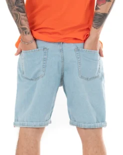 Bermuda Pantaloncini Uomo Corti Jeans Smile Stampa Denim Chiaro GIOSAL-PC1843A