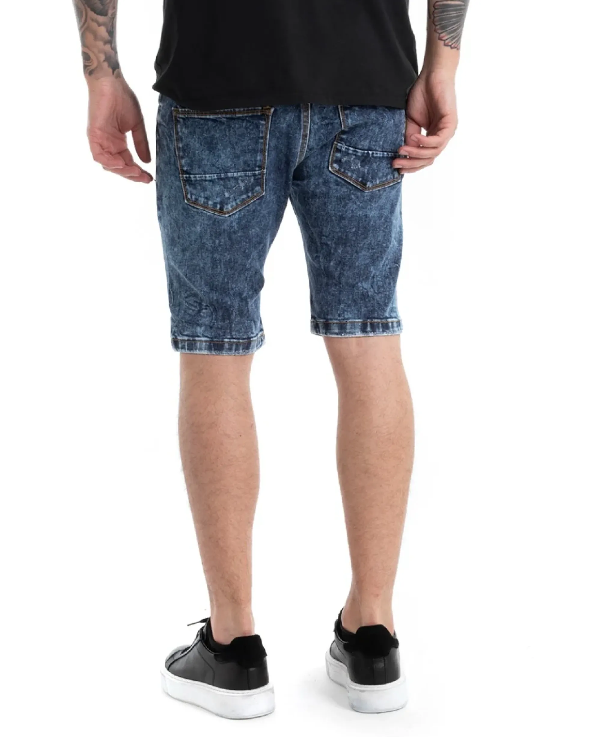 Bermuda Pantaloncini Uomo Corti Casual Slim Fit Jeans Con Rotture Cinque Tasche Denim Slavato GIOSAL-PC1816A