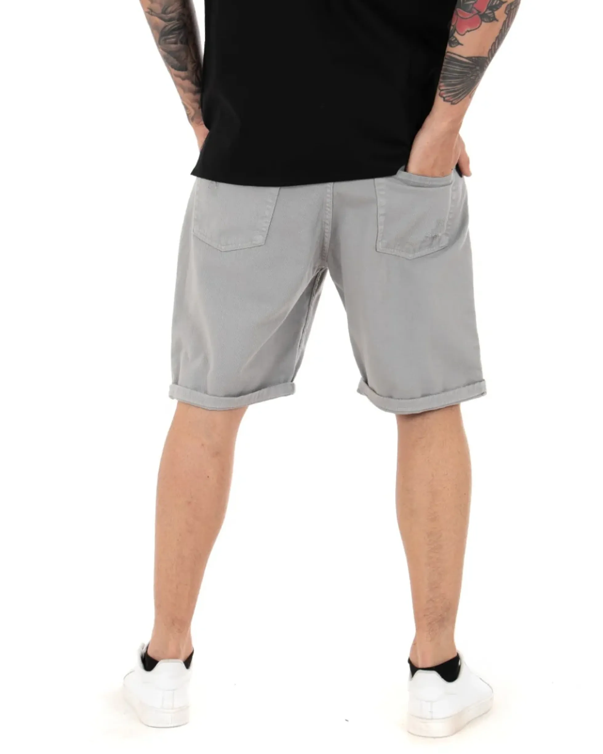 Bermuda Pantaloncini Uomo Corti Comodi Con Rotture Cinque Tasche Regular Fit Casual Tinta Unita Grigio GIOSAL-PC1764A