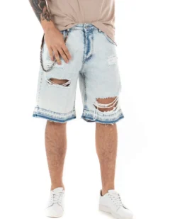Bermuda Pantaloncini Uomo Corti Jeans Con Rotture Sfrangiato Cinque Tasche Denim Slavato GIOSAL-PC1844A