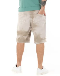 Bermuda Pantaloncini Uomo Corti Sfumati Tie Dye Con Rotture Cavallo Basso Pantalaccio Wide Leg Beige GIOSAL-PC1695A