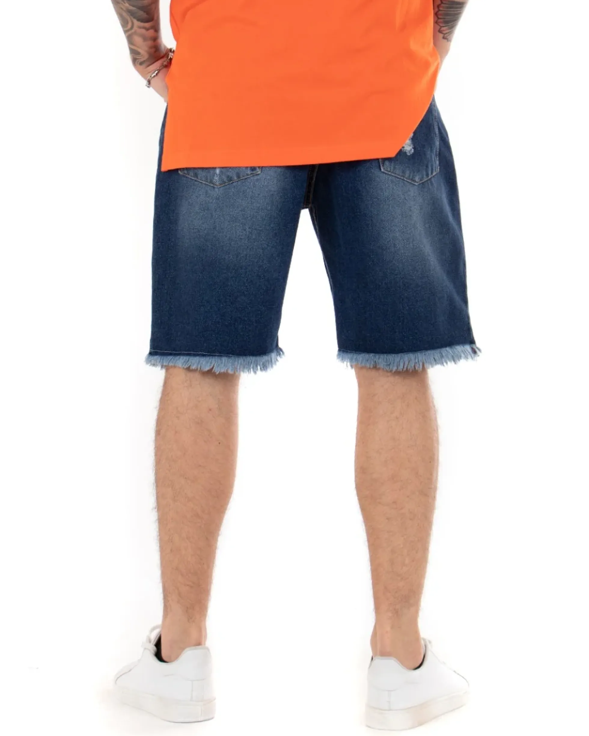 Bermuda Pantaloncini Uomo Corti Jeans Regular Fit Casual Con Rotture Cinque Tasche Denim Sfumato GIOSAL-PC1700A