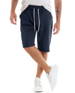 Bermuda Pantaloncini Uomo Corti Lino Pantalaccio Basic Blu GIOSAL-PC1921A