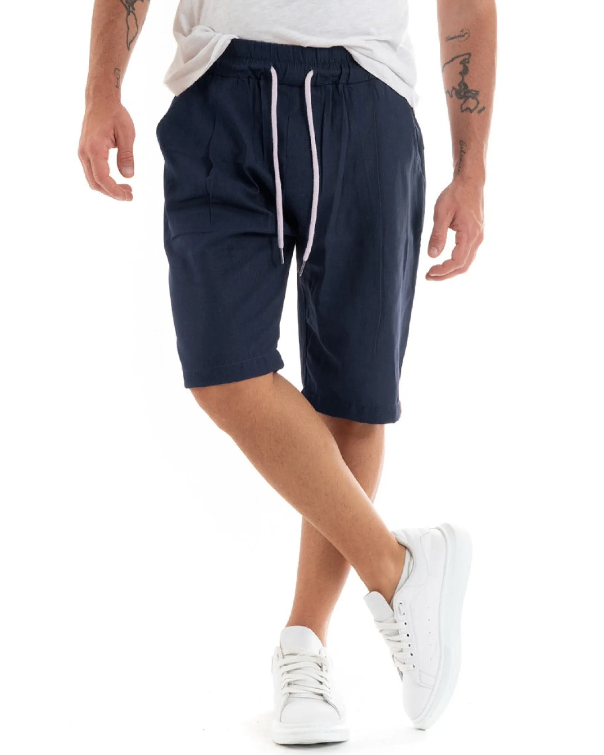 Bermuda Pantaloncini Uomo Corti Lino Pantalaccio Basic Blu GIOSAL-PC1921A
