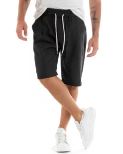 Bermuda Pantaloncini Uomo Corti Lino Pantalaccio Basic Nero GIOSAL-PC1922A