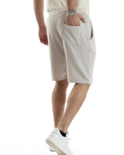 Bermuda Pantaloncini Uomo Corti Lino Jogger Basic Tinta Unita Beige GIOSAL-PC1949A