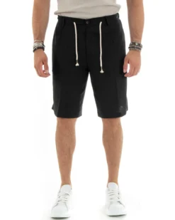 Bermuda pantaloncini uomo corti lino sartoriale con laccetto nero GIOSAL-PC1929A