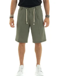 Bermuda pantaloncini uomo corti lino sartoriale con laccetto verde GIOSAL-PC1931A