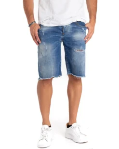 Bermuda Pantaloncino Uomo Corto Sfrangiato Cinque Tasche Denim GIOSAL-PC1864A