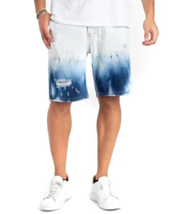 Bermuda Pantaloncino Uomo Corto Jeans Slavato Bicolore Bianco Denim GIOSAL-PC1860A