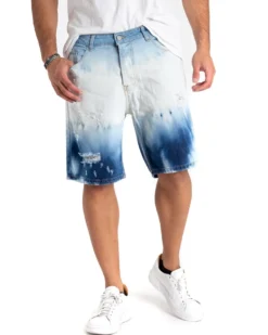 Bermuda Pantaloncino Uomo Corto Jeans Slavato Bicolore Bianco Denim GIOSAL-PC1860A