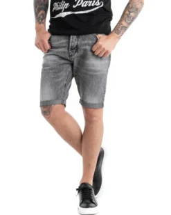 Bermuda Pantaloncino Uomo Jeans Grigio Slavato Slim Cinque Tasche GIOSAL-PC1872A