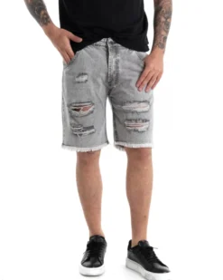 Bermuda Pantaloncino Uomo Rotture Sfrangiato Grigio Cinque Tasche GIOSAL-PC1870A