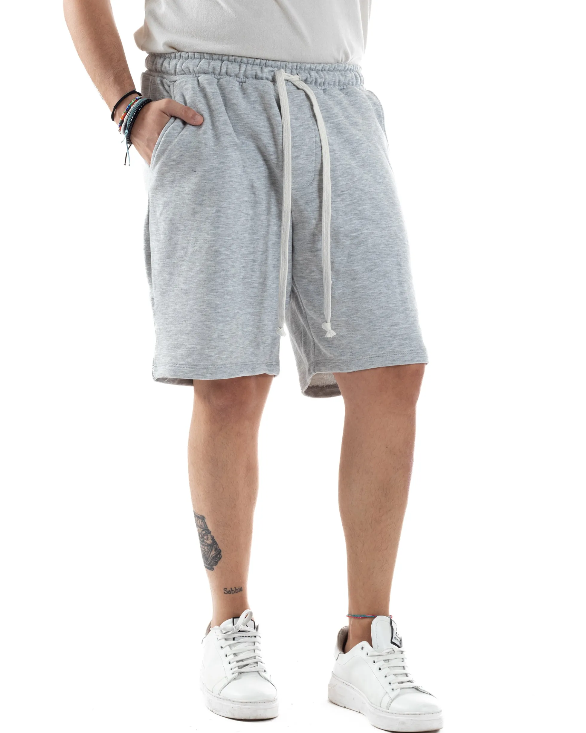 Bermuda Tuta Cotone Coulisse Regular Fit Basic Grigio PC2031A