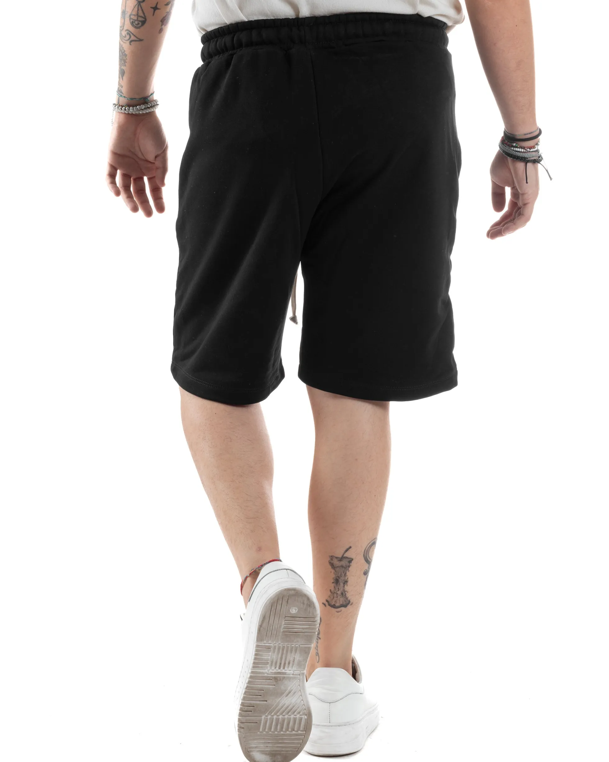 Bermuda Tuta Cotone Coulisse Regular Fit Basic Nero PC2030A
