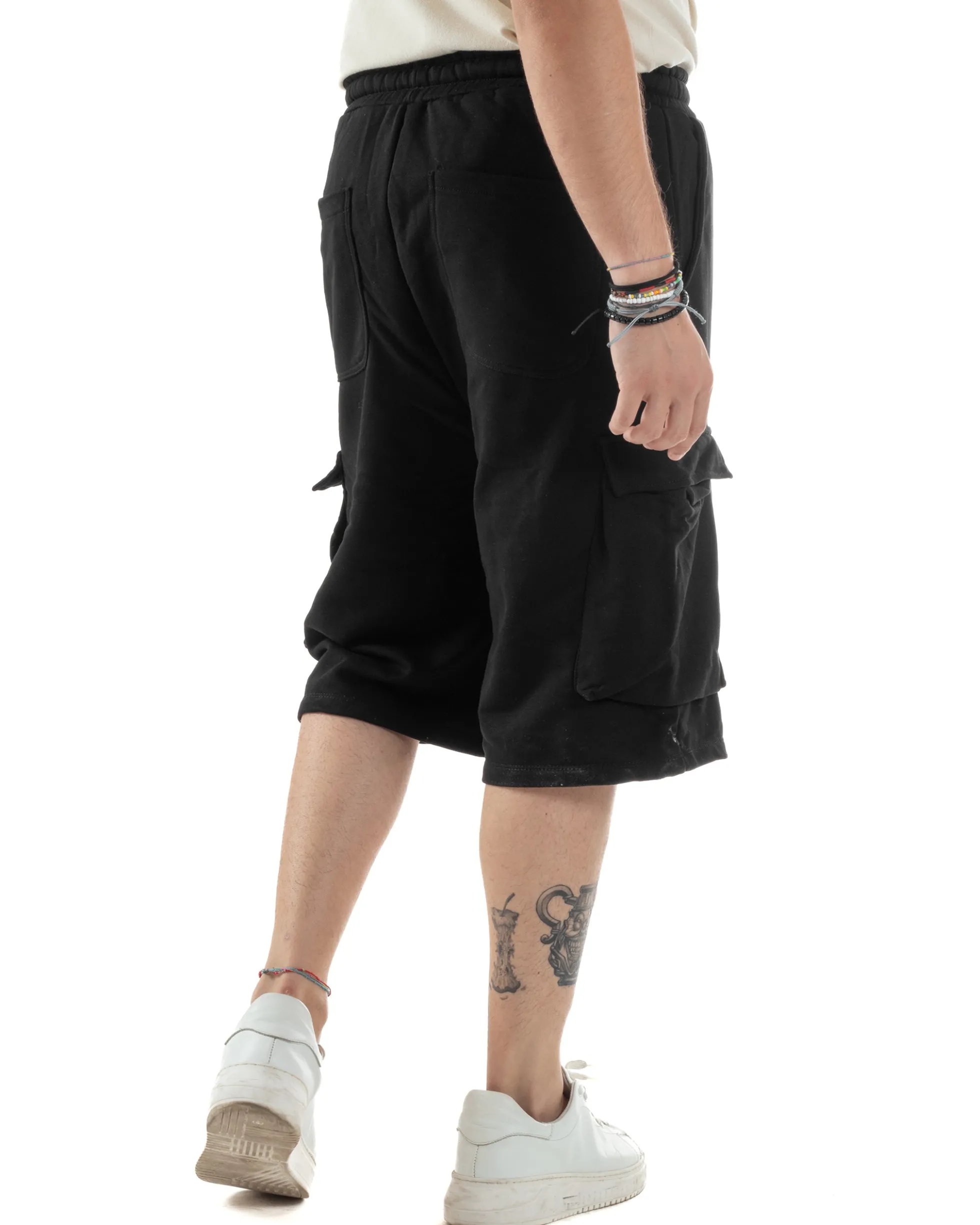 Bermuda Tuta Uomo Cotone Cargo Nero PC2033A