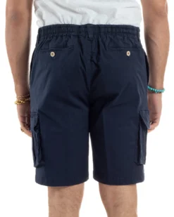 Bermuda Uomo Cargo Cotone Pantaloni Laccio Blu PC1987A