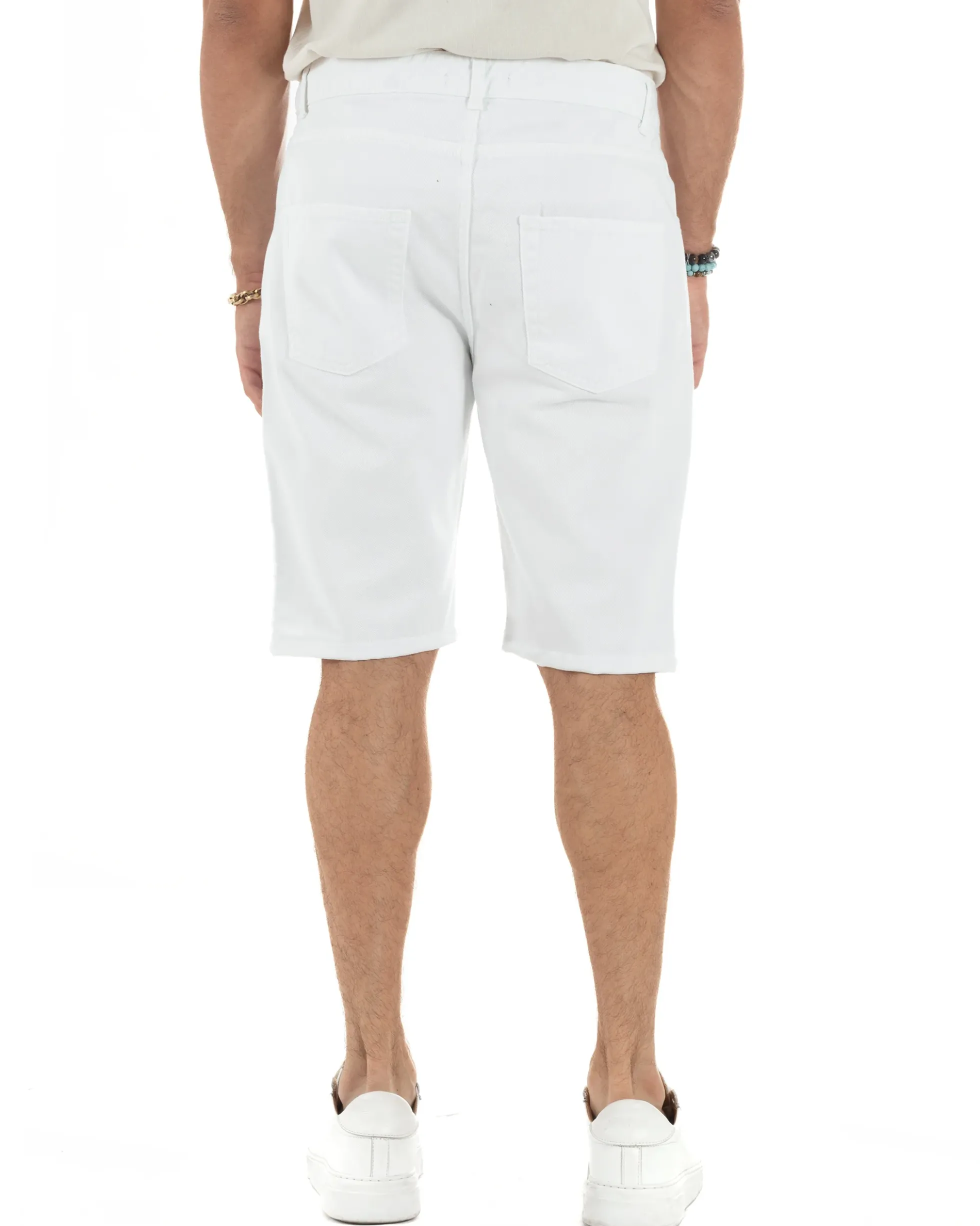 Bermuda Uomo Cinque Tasche Tinta Unita Regular Fit Basic Bianco PC2006A