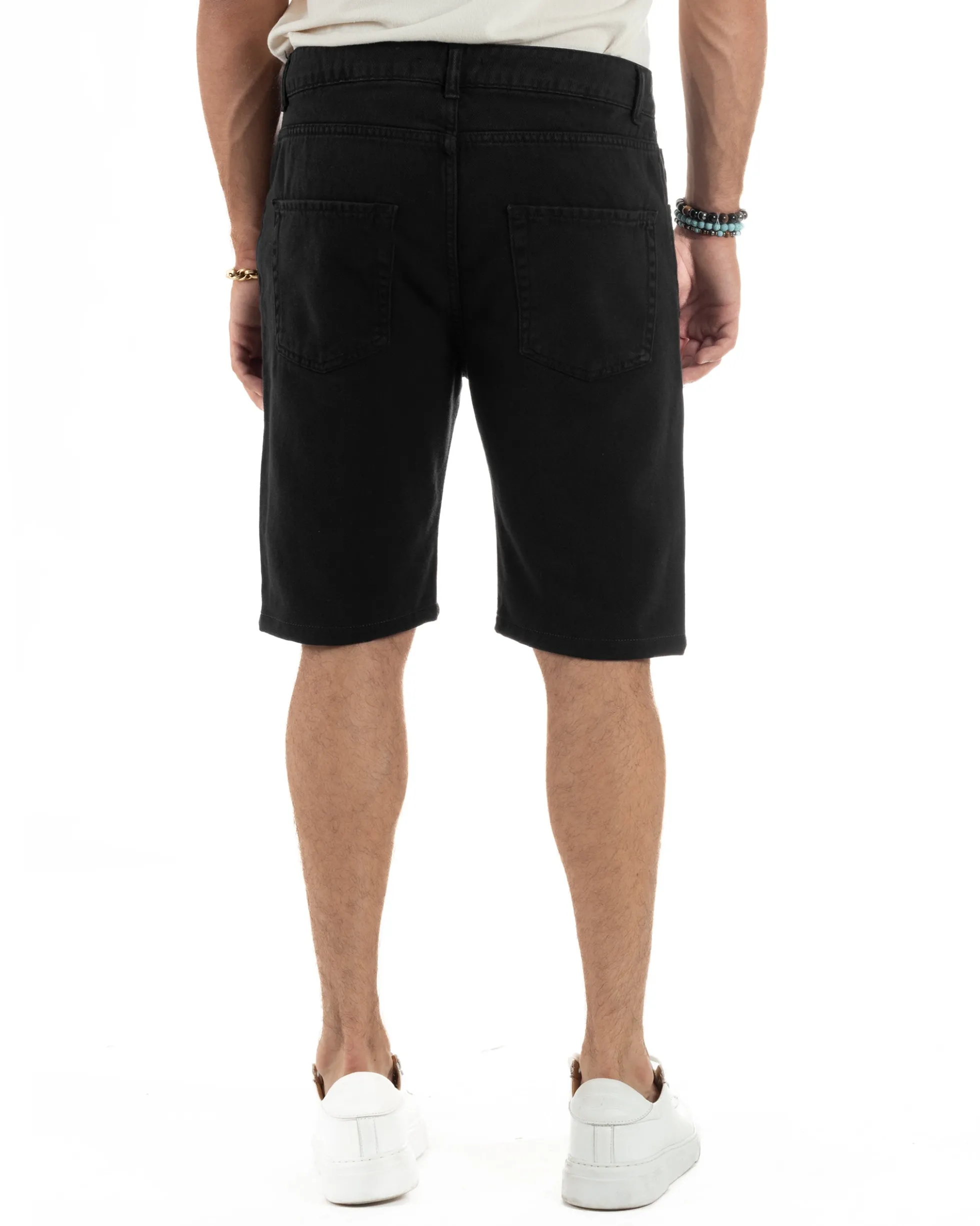 Bermuda Uomo Cinque Tasche Tinta Unita Regular Fit Basic Nero PC2005A
