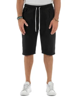 Bermuda uomo cotone pantaloncini coulisse jeans basic nero GIOSAL-PC2009A