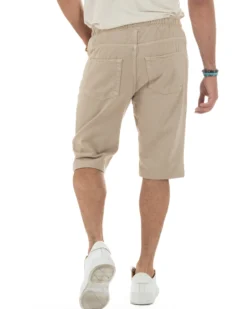 Bermuda uomo cotone pantaloncini coulisse rotture jeans beige GIOSAL-PC2000A