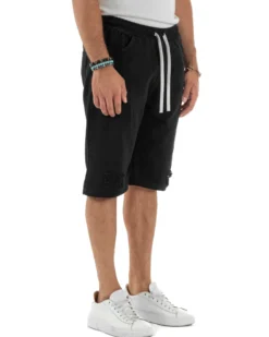 Bermuda uomo cotone pantaloncini coulisse rotture jeans nero GIOSAL-PC1999A