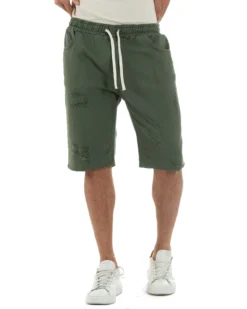 Bermuda uomo cotone pantaloncini coulisse rotture jeans verde GIOSAL-PC2001A