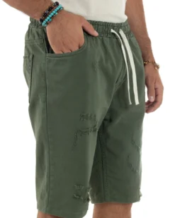 Bermuda uomo cotone pantaloncini coulisse rotture jeans verde GIOSAL-PC2001A