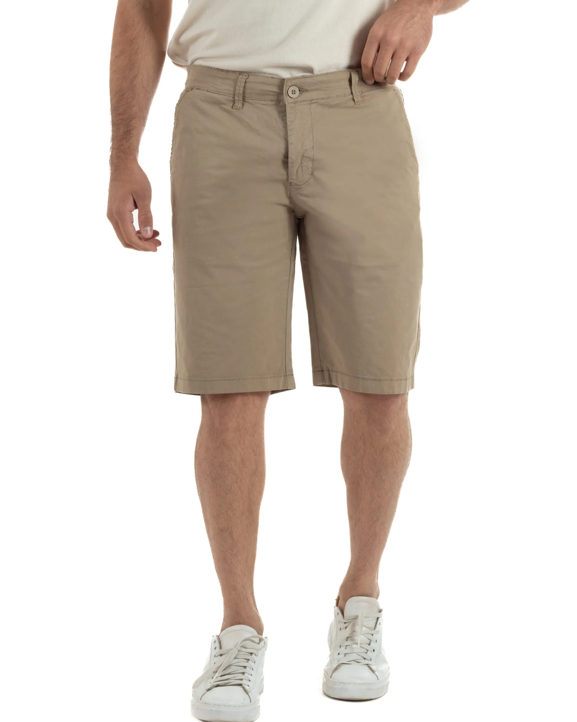 Bermuda uomo pantaloncini chino cotone tasche america basic beige GIOSAL-PC2045A