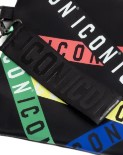 Borsa borsello borsetta pochette a mano unisex logata multigrafica nero ICON INZ013