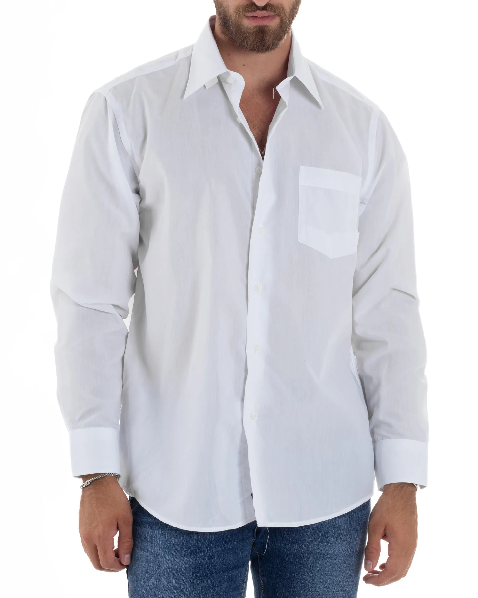 Camicia Classica Uomo Basic Cotone Regular Fit Bianco C2986A