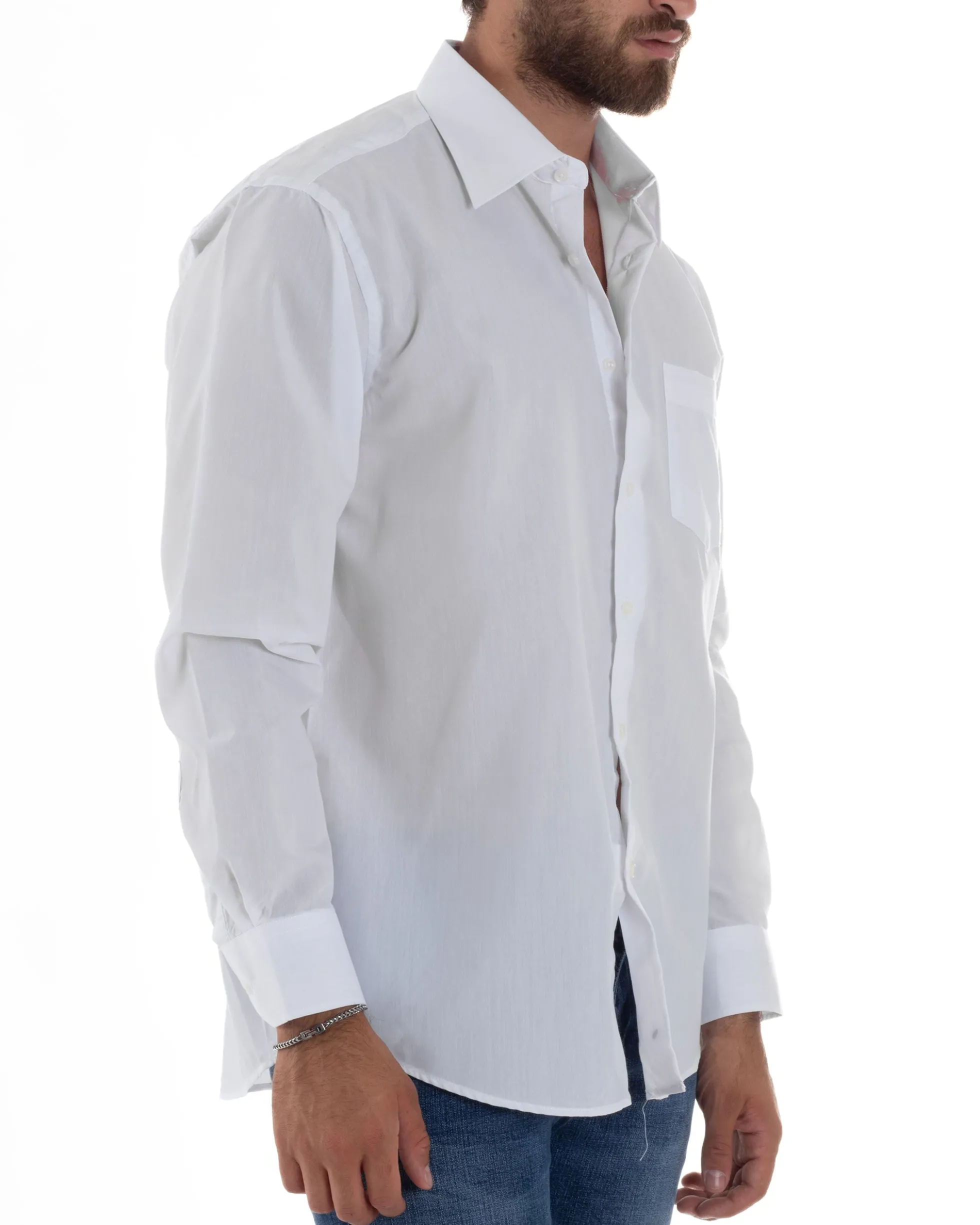Camicia Classica Uomo Basic Cotone Regular Fit Bianco C2986A