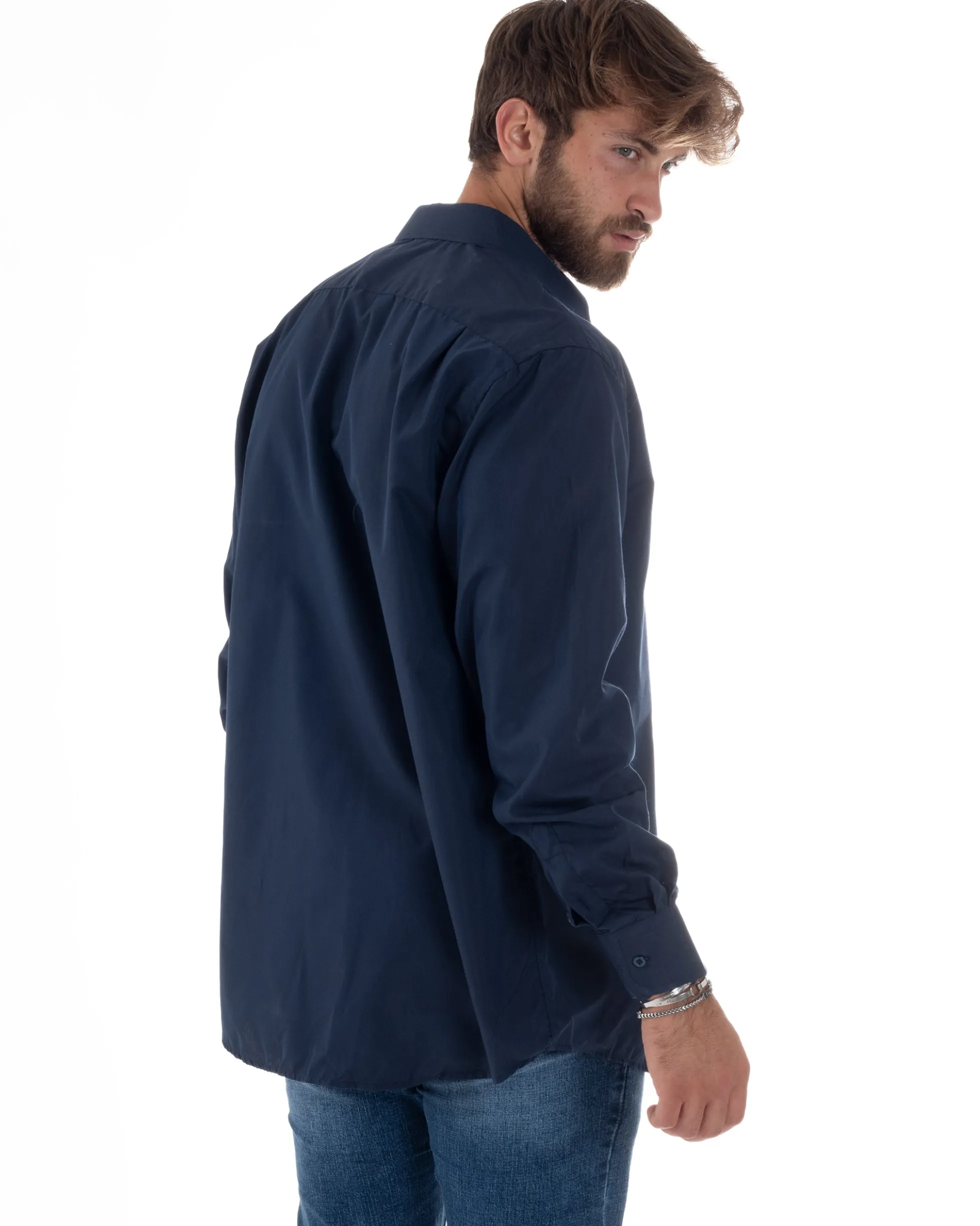 Camicia Classica Uomo Basic Cotone Regular Fit Blu C2984A