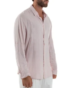 Camicia Collo Francese Lino Slim Fit Basic Rosa C3036A