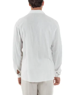 Camicia Collo Francese Lino Slim Fit Basic Bianco C3032A