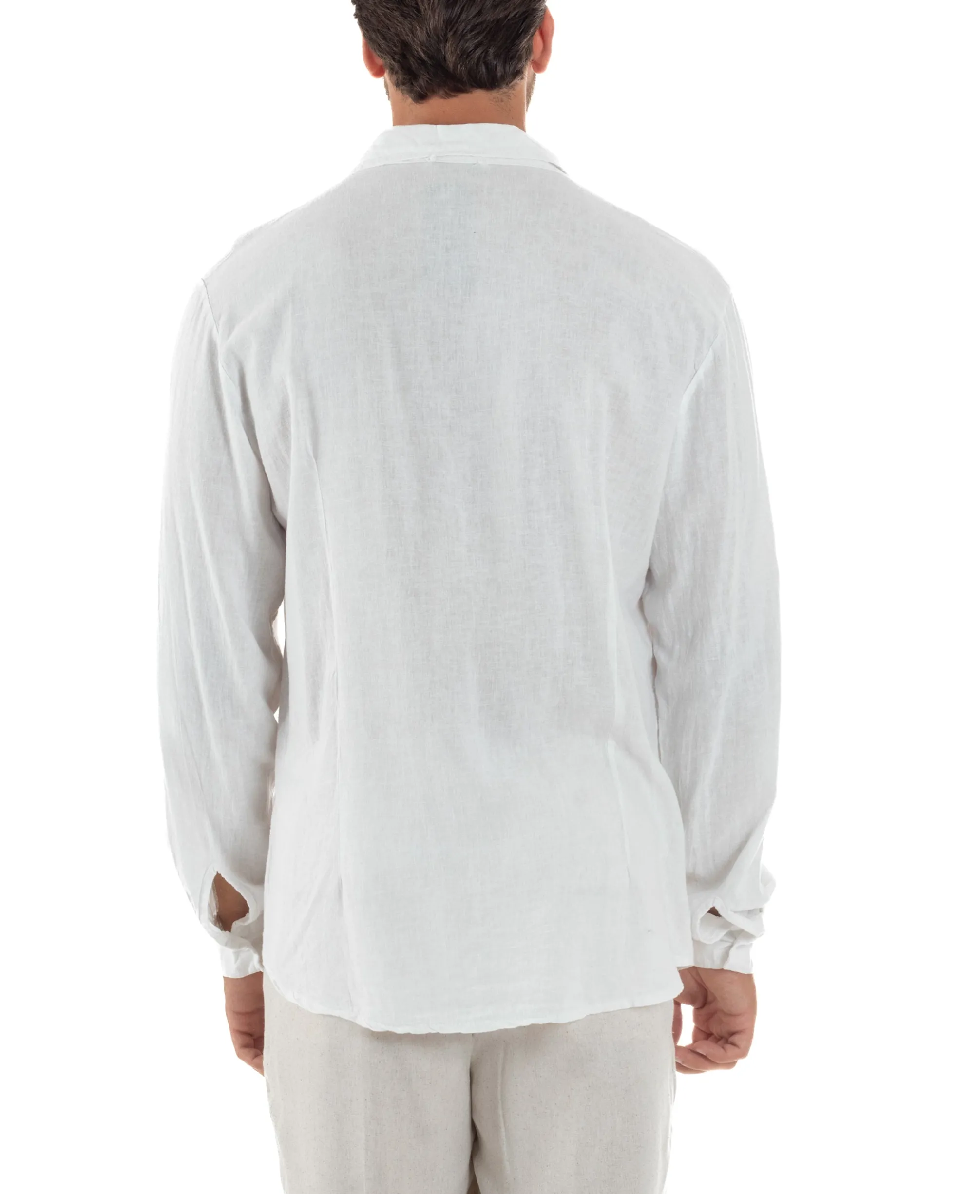 Camicia Collo Francese Lino Slim Fit Basic Bianco C3032A