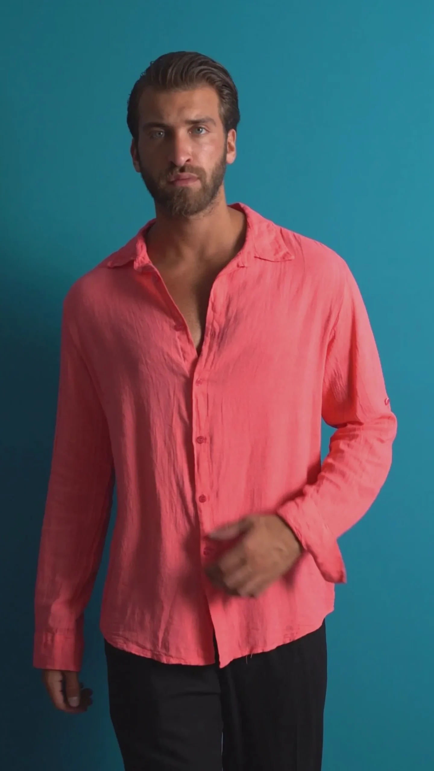 Camicia Collo Francese Lino Slim Fit Basic Lilla C3040A