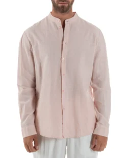 Camicia Lino Slim Fit Collo Coreano Rosa C3051A