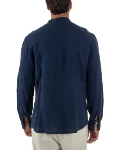Camicia Lino Slim Fit Collo Coreano Blu C3057A